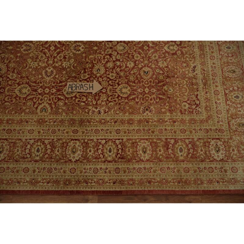Hand Knotted Oriental 100% Wool Carpet Traditional Floral Oranges & Rust Qum Area Rug - 9' 5'' X 6' 1''