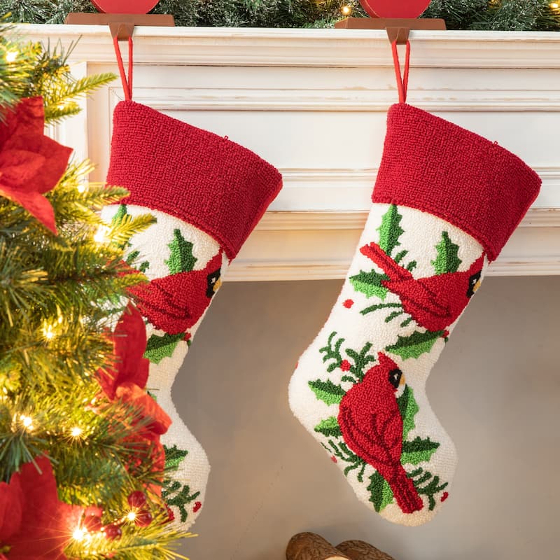 Glitzhome 21"L Poinsettia Cardinal Hooked Stocking