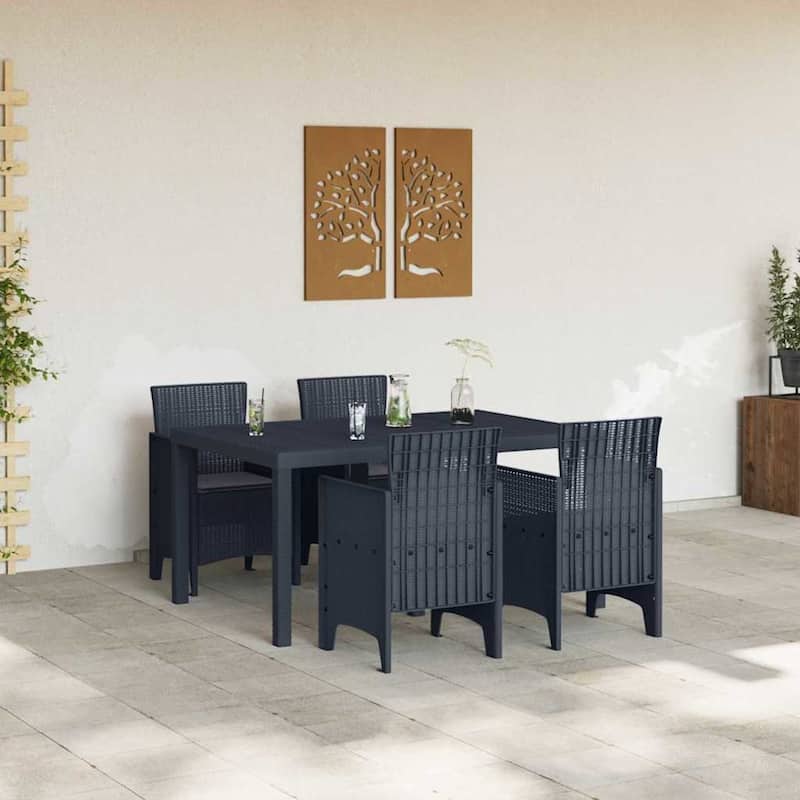 vidaXL Garden Dining Set 5/7 pcs Anthracite/Brown Polt rattan - 150 x 100 x 73 cm