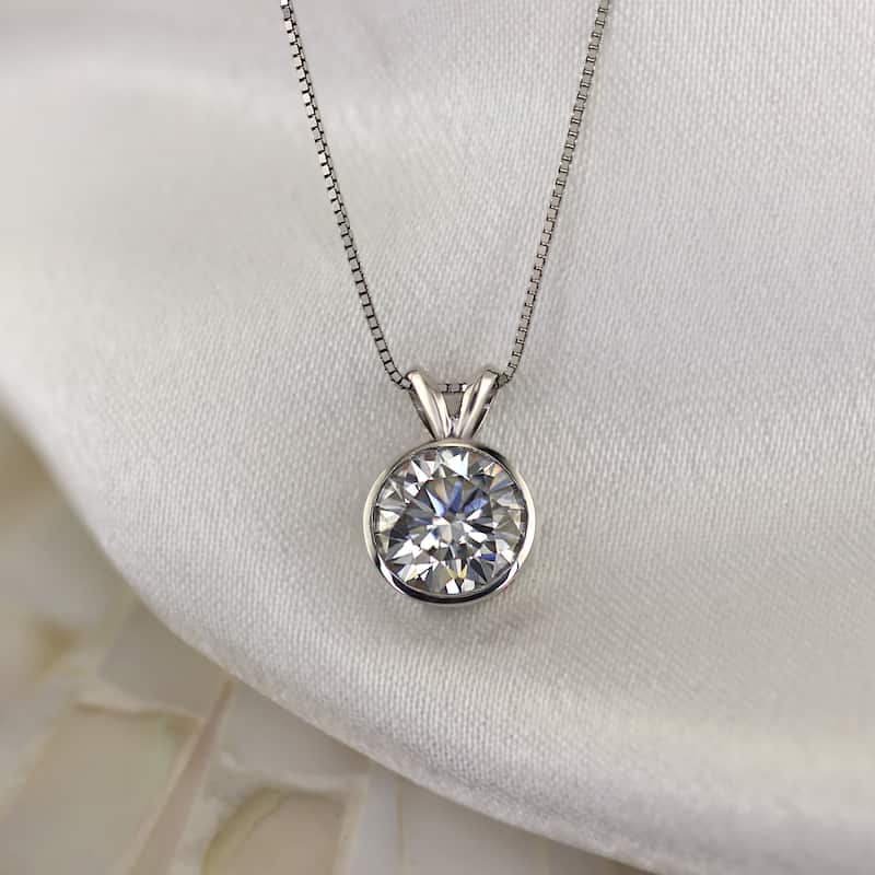 Auriya 1ctw Round Solitaire Diamond Necklace 14k Gold Bezel-set (H-I, VS1-VS2)