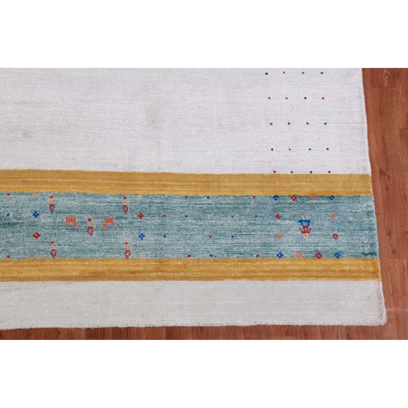Silver Gray Gabbeh Rug Hand-Knotted Wool Carpet - 9'4" x 12'1"