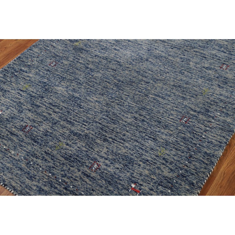 Gabbeh Oriental Rug Handmade Contemporary Blue Wool Carpet - 4'0" x 5'10"