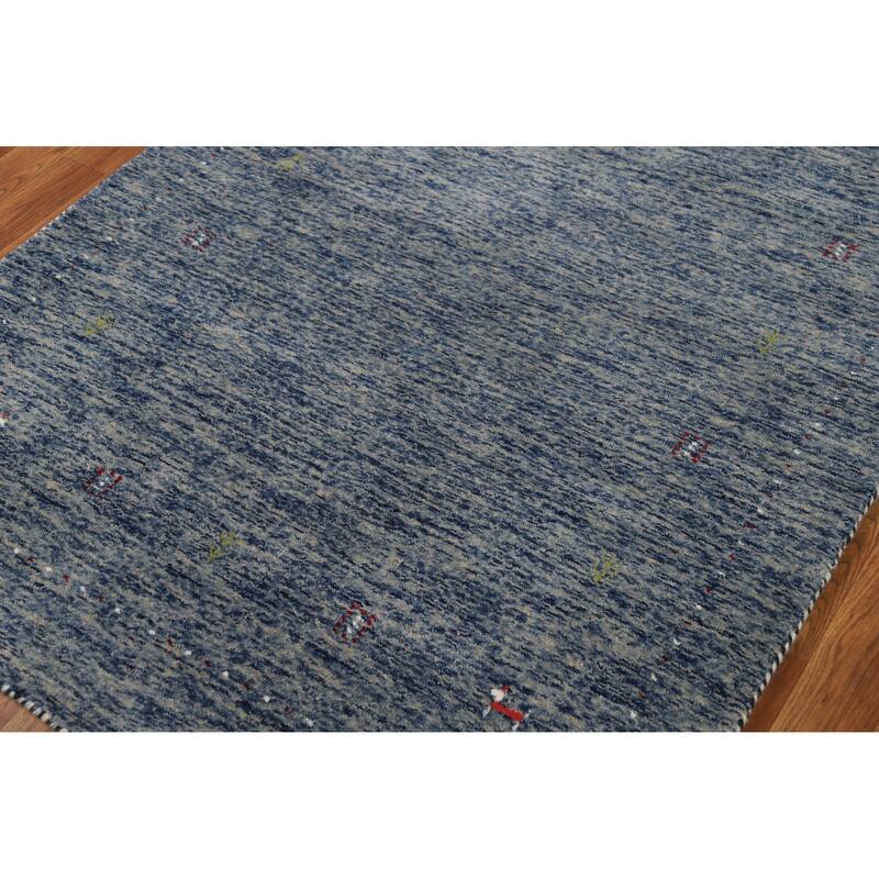 Hand Knotted Oriental 100% Wool Carpet Tribal Stripe Navy Blue & Blues Gabbeh Area Rug - 5' 10'' X 4' 0''