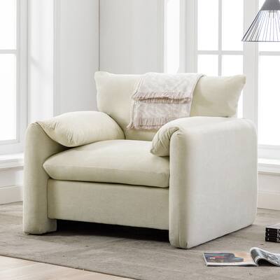 Chenille Accent Chair Casual Single Sofa Lounge Chair Oversized Arm Chair Stunning Fabric Chair with Pillow Arm for Living Room
