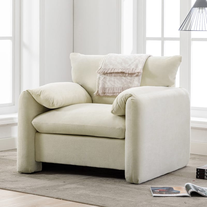 Contemporary Chenille Oversized Armchair with Wide Armrests by Harper&Bright Designs - Cream
