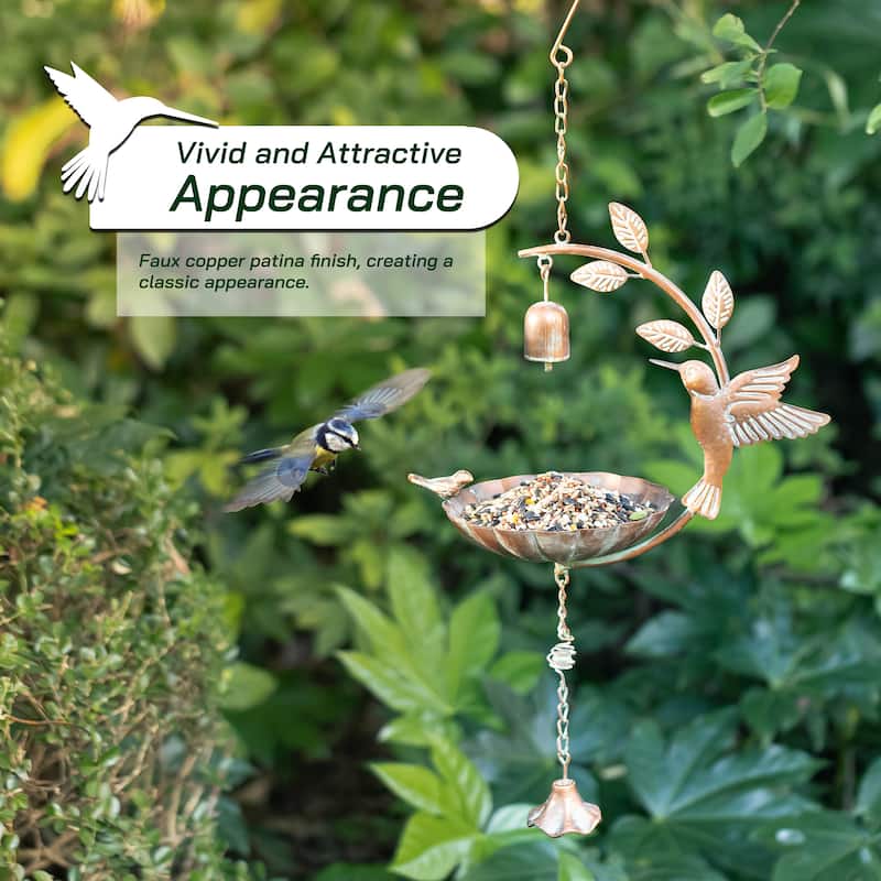 Glitzhome 25"H Faux Copper Patina Finish Hummingbird Birdfeeder