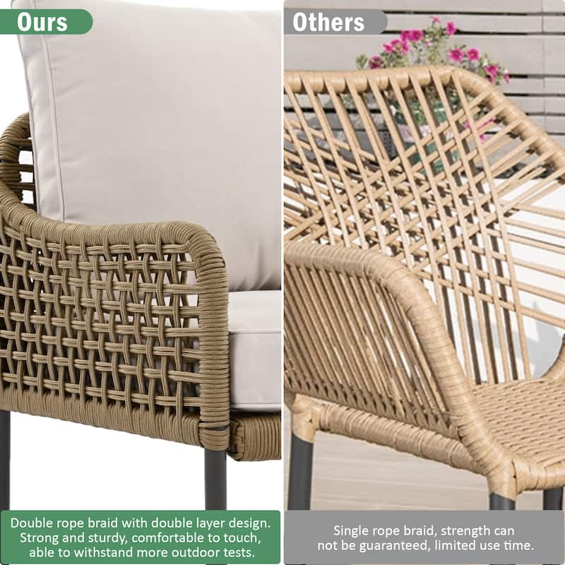 6-Piece Modular L-Shaped Conversation Set, Sectional Sofa Set with Cushions, Acacia Wood Table with Ice Box, Metal Frame