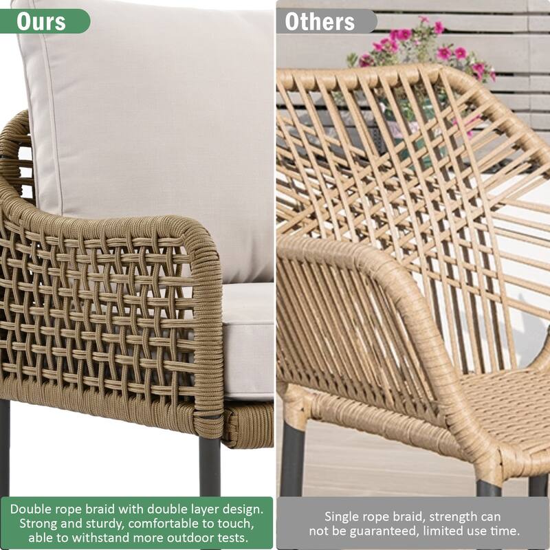 Outdoor 6-Piece Rope L-Shaped Sectional Sofa Set with Acacia Table & Ice Box