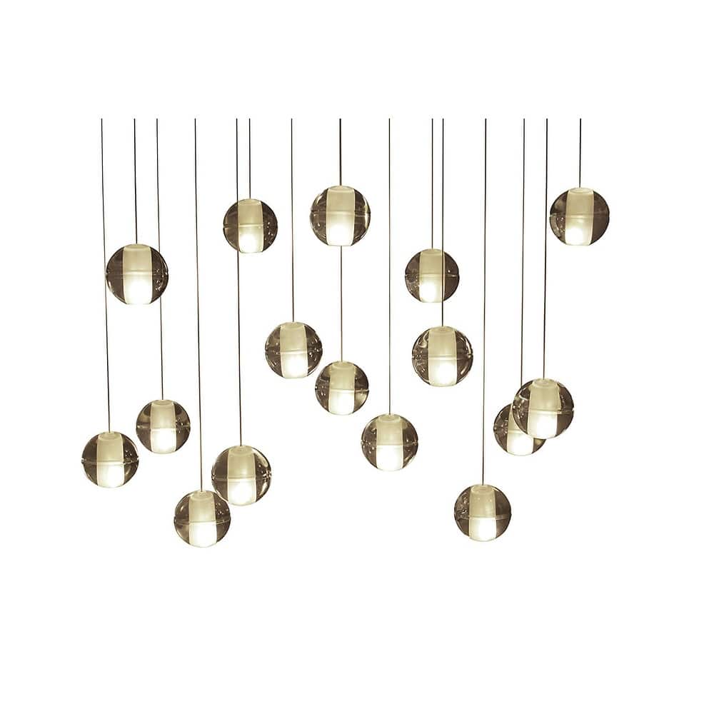 16-Light LED Rectangular Floating Glass Ball Chandelier - Chrome