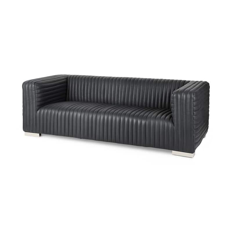 Ricciardo Black Leather Wrapped Three Seater Sofa 82.5L x 38.4W x 26.38H