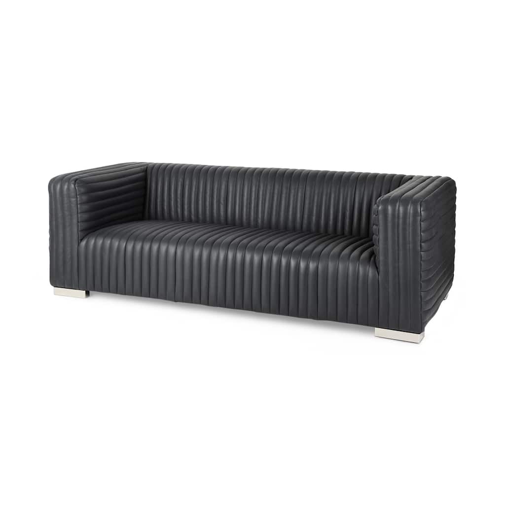 Ricciardo Black Leather Wrapped Three Seater Sofa 82.5L x 38.4W x 26.38H