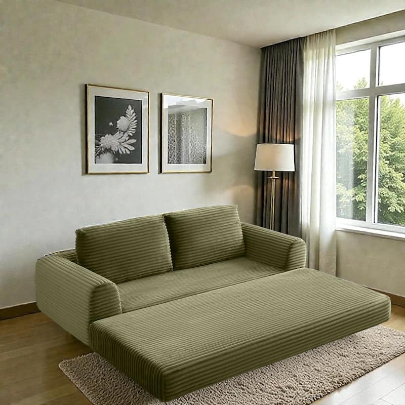 2 in 1 Folding Sofa Bed, Corduroy Convertible Sleeper Couch with Pillows, Boneless Futon Floor Sofa