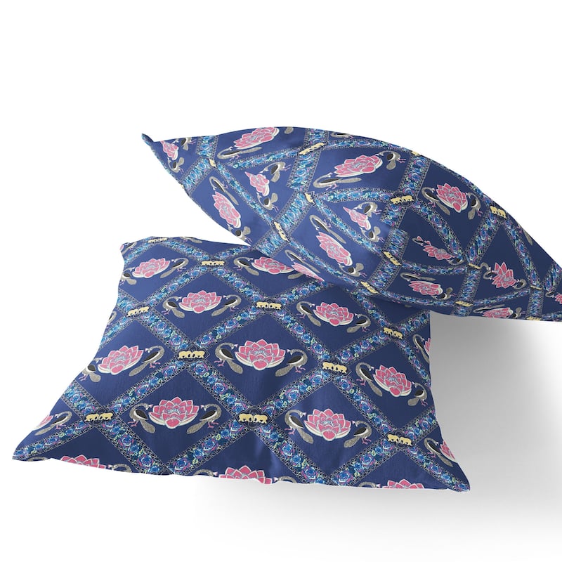 HomeRoots Set of Two 16" X 16" Blue and Purple Peacock Blown Seam Floral Indoor Outdoor Throw Pillow - 16.00' X '16.00' X '5.00