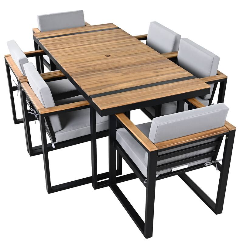 Modern 7 Pieces Outdoor Dining Set with Removable Cushions, Patio Dining Table and Chair Set for Patio, Backyard 7 Pack