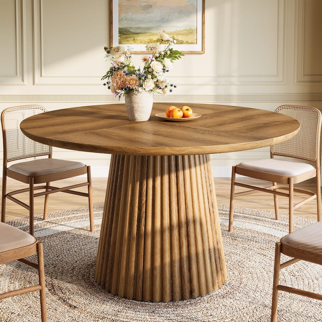 47" Round Dining Table for 4-6 People, Farmhouse Wood Kitchen Table