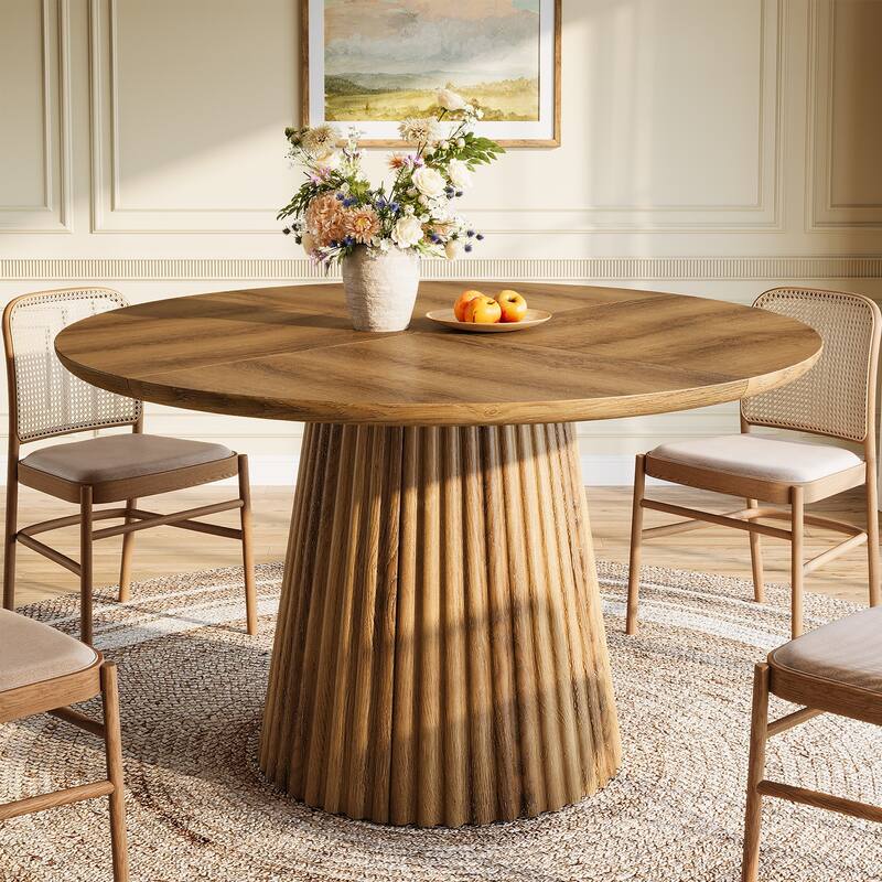 Round Dining Table for 4-6 People, 47" Farmhouse Wood Kitchen Table - Brown
