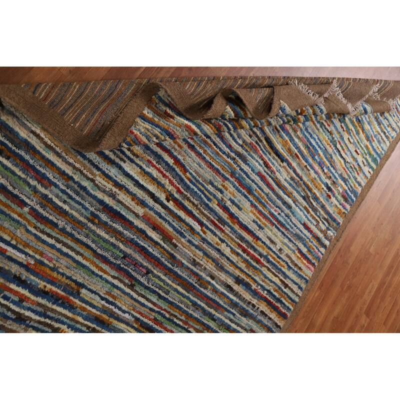 Hand Knotted Oriental 100% Wool Carpet Modern Stripe Multi-Colored Moroccan Area Rug - 7' 8'' X 5' 5''