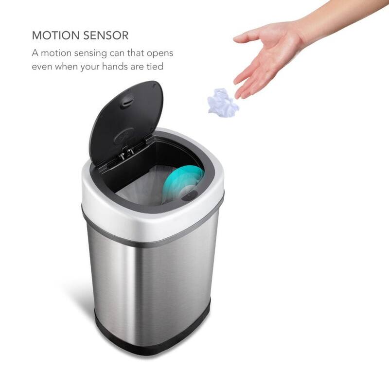NINESTARS 3.2 Gallon Stainless Steel Oval Motion Sensor Trash Can
