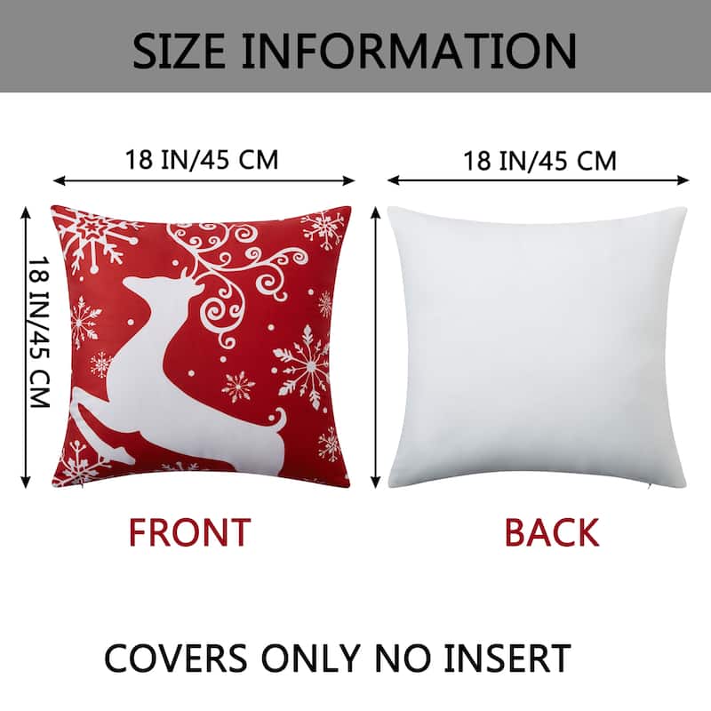 Christmas Decorative Pillow Covers, Snowflakes Deer Throw Pillow 18x18 Inch Set of 4