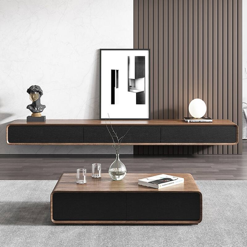 Floating TV Stand, Modern Wall-Mounted Entertainment Center with 3/4 Drawers, Solid Wood,Fully-Assembled