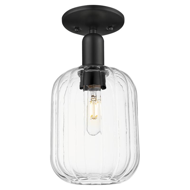 Innovations Lighting Downtown Urban - Preston - 1 Light 7" Jar Shade Semi-Flush Mount Light - Clear Shade/Matte Black