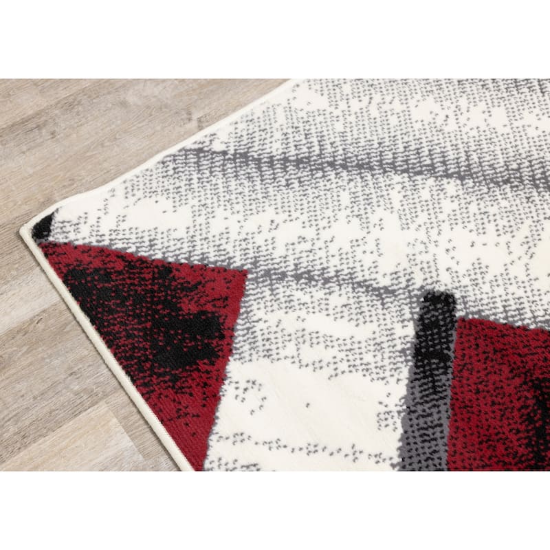 Florence Collection - Grey/Red Rectangles Area Rug - 4'7" x 6'7"