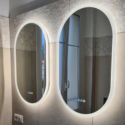 Wall Mounted Frameless Oval Track LED Bathroom Mirror Touch Sensor