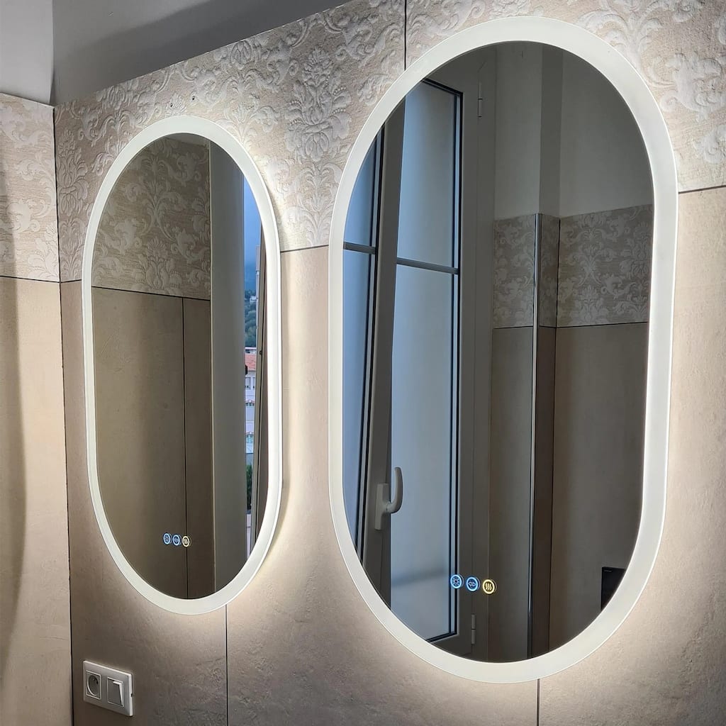 Wall Mounted Frameless Oval Track LED Bathroom Mirror Touch Sensor