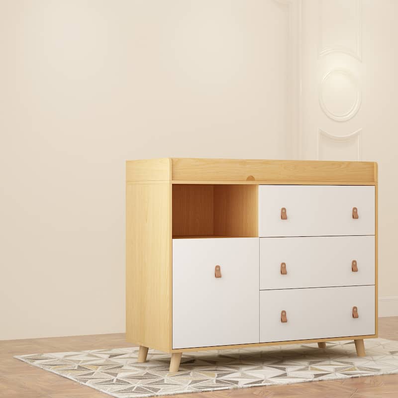 45inch Hidden Trash Storage, Nursery Dresser w/Changing Station White