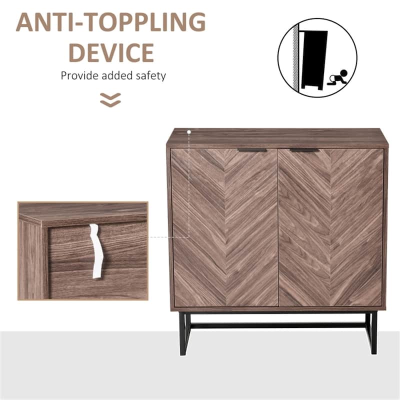 Walnut Vintage Style Storage Cabinet with Adjustable Shelf Two Door Wooden MDF Steel Base for Living Room