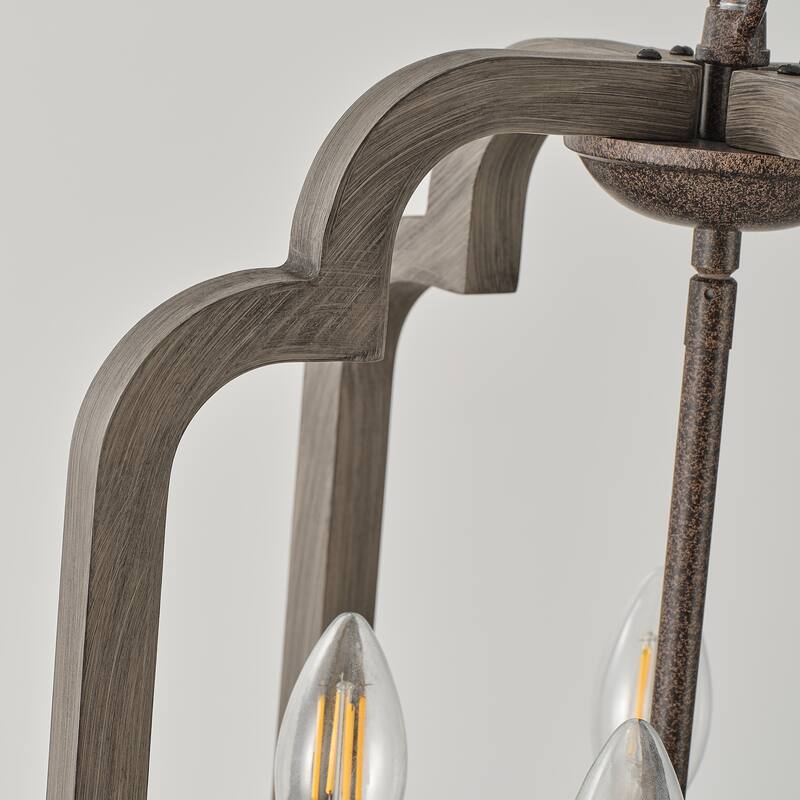 Starsky 4-Light Vintage Farmhouse Faux Wood Lantern Chandelier - Antique