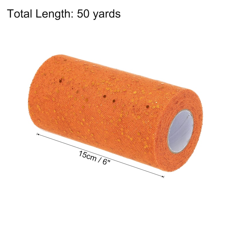 6" Sequin Tulle Ribbon Rolls Glitter Sparkly Netting Fabric for Gift - Orange - 50 Yards