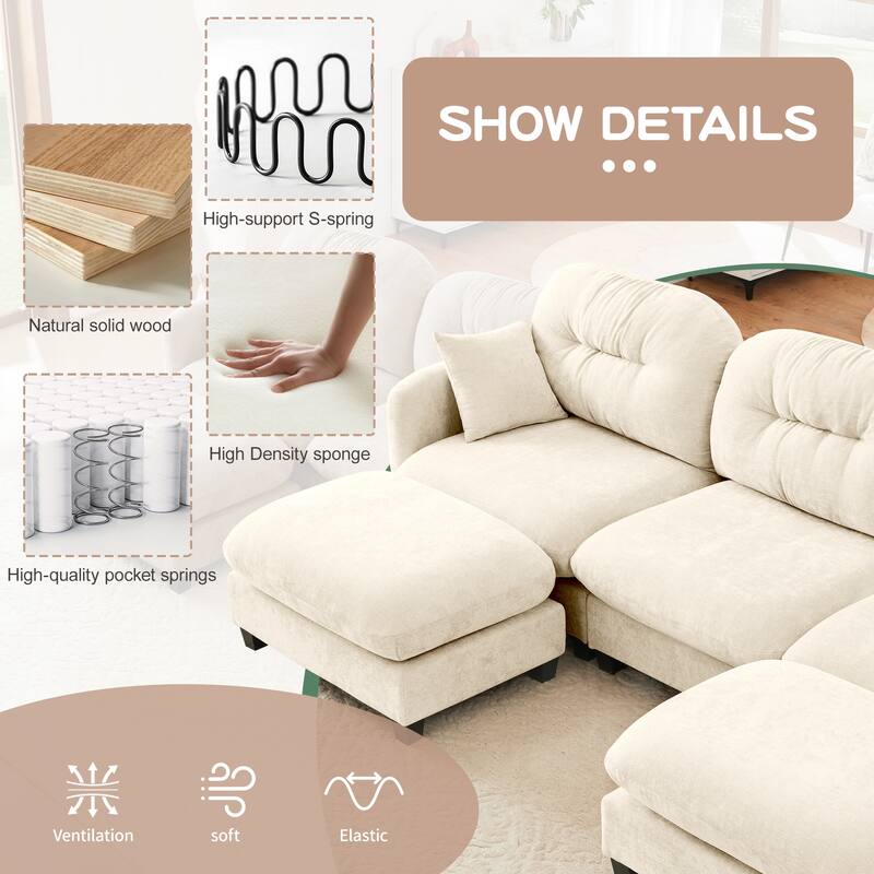 GDF Studio - Amori Modular Modern Chenille L-Shaped Sectional Sofa with Ottoman and Tufted Cushion Backrest
