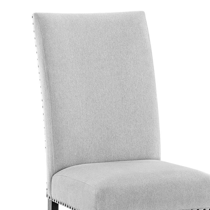 Viem Dining Chair Set of 2, Black Wood, Gray Fabric Seat, Nailhead Trim