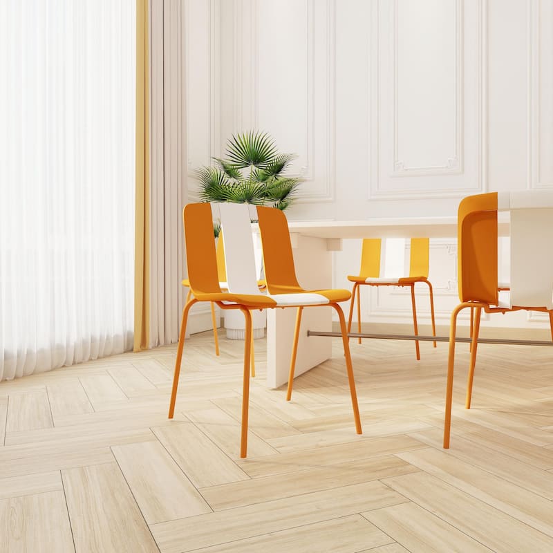 Vibrant PP Plastic Chairs with Metal Legs - 4-Pack - Orange + Beige - Set of 4