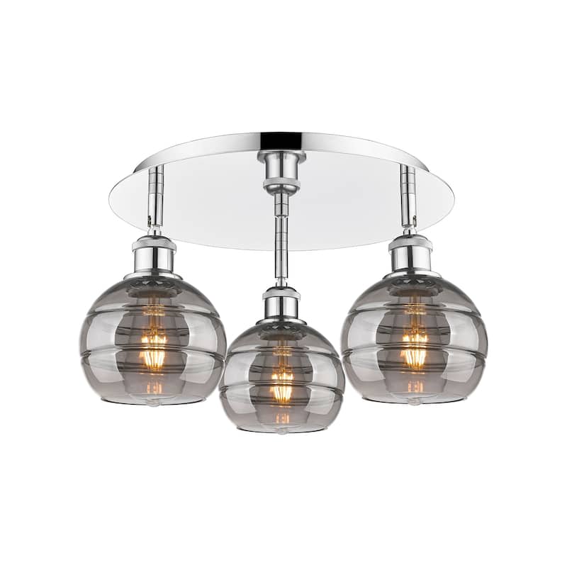 Innovations Lighting 516-3C-9-18 Rochester Flush Rochester 3 Light 18" - Polished Chrome / Light Smoke