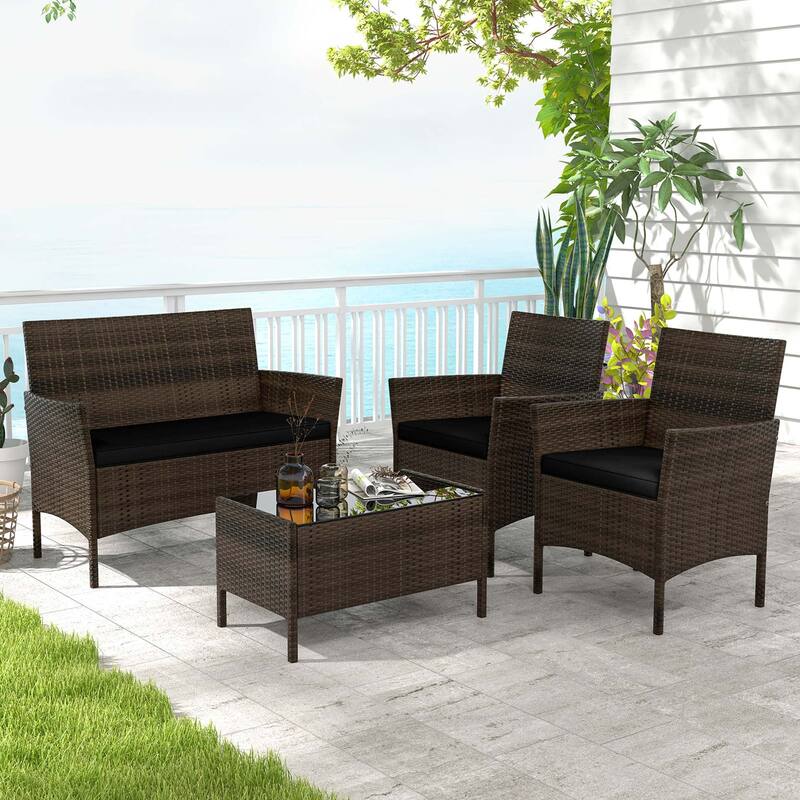 Costway 4 PCS Patio Furniture Set with Washable Cushions and Tempered - See Details