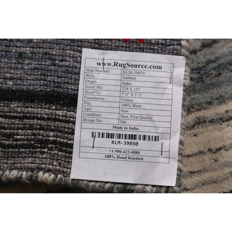 Tribal Gabbeh Indian Area Rug Hand-Knotted Wool Carpet - 5'2" x 7'6"