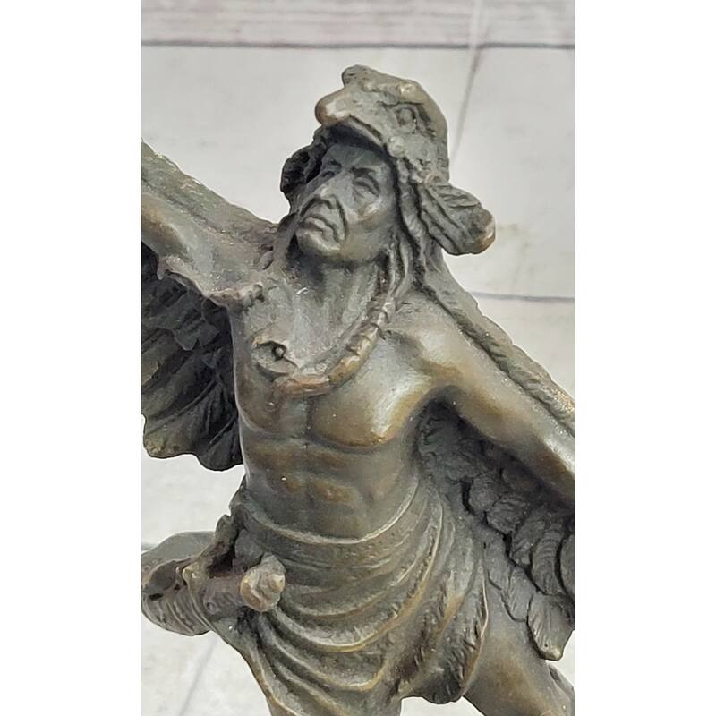 Native American Indian Eagle Dancer Shaman Medicine Man Bronze Sculpture Statue Marble Base