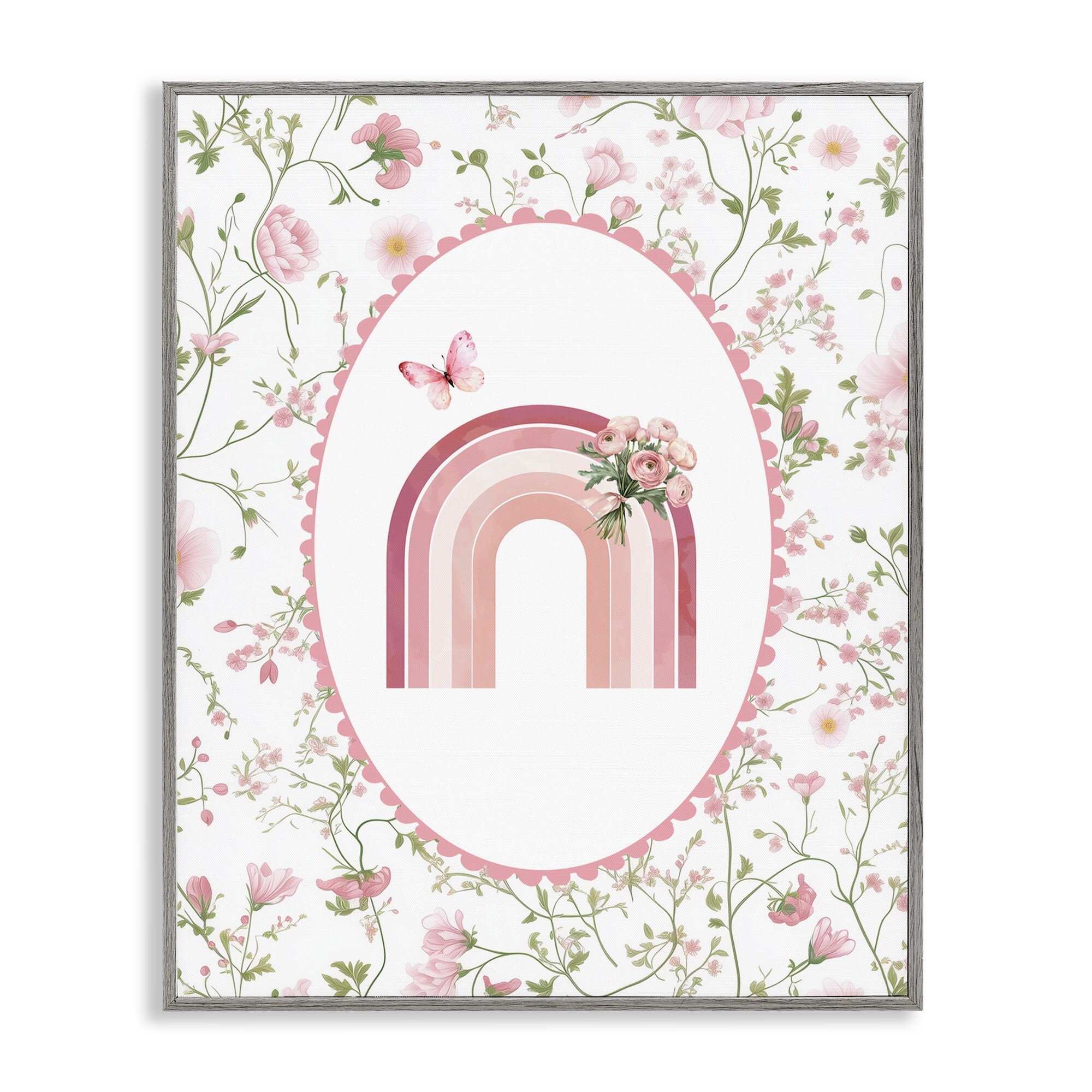 Stupell Delicate Florals & Rainbow Framed Giclee Art Design By Christine Simpson Art