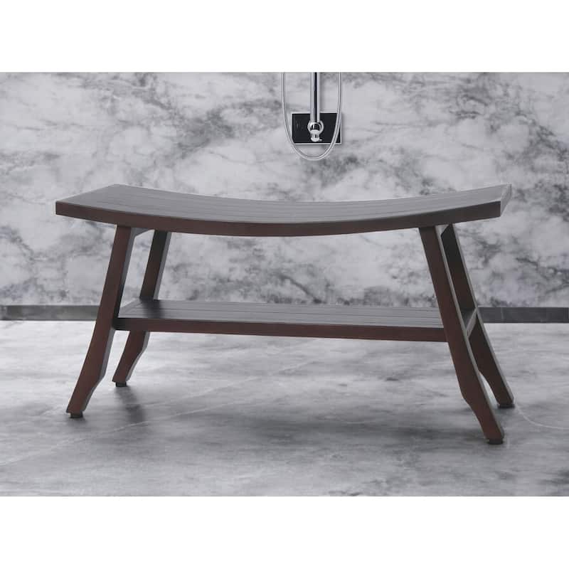 HomeRoots 34" Brown Teak Shower Bench With Shelf