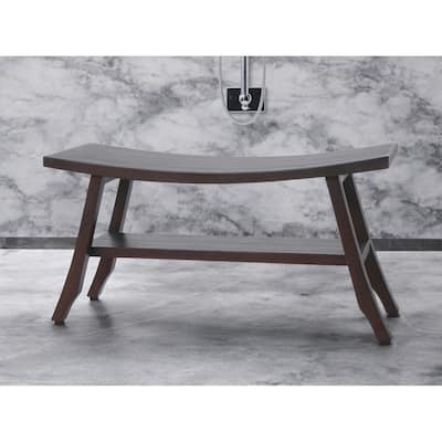 HomeRoots 34" Brown Teak Shower Bench With Shelf