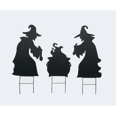 16" Silhouette Witches Stirring Pot Stake