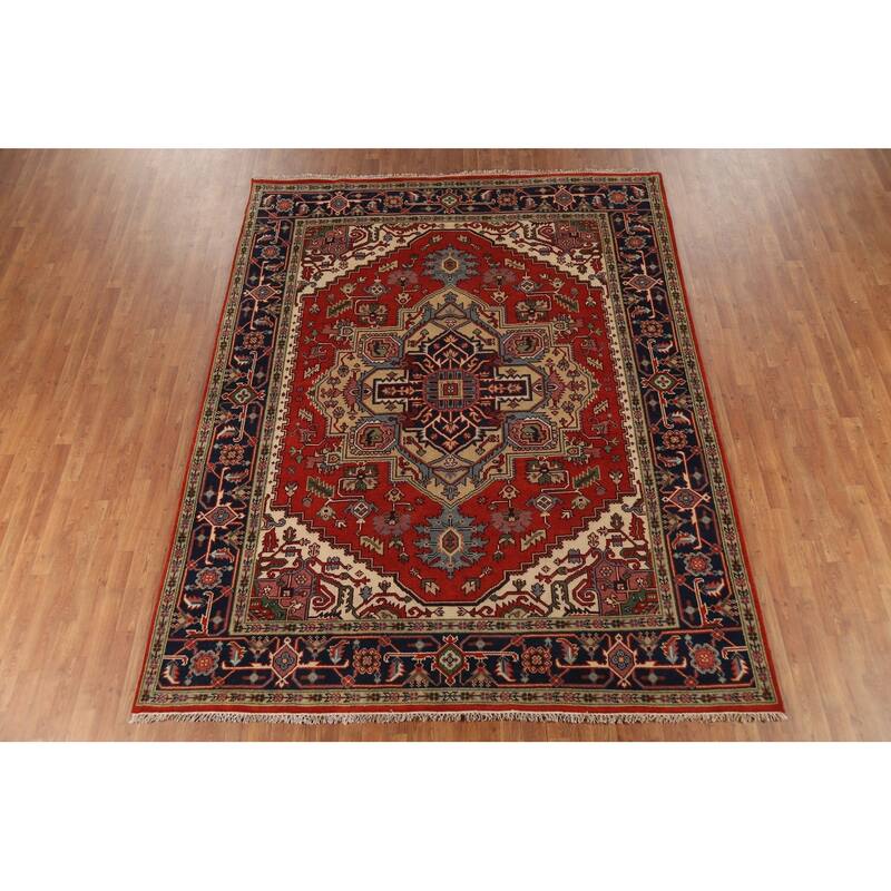 Geometric Heriz Serapi Oriental Area Rug Hand-Knotted Wool Carpet - 7'10"x 9'10"