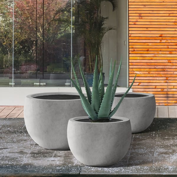 Kante 20", 16" & 12" W Lightweight Round Concrete Planters (Set of 3),  Seamless w/ Drainage Hole for Indoor/Outdoor Use - Bed Bath & Beyond -  37434814