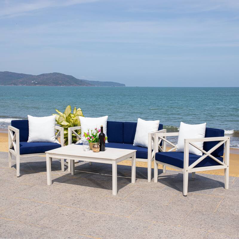 SAFAVIEH Outdoor Dafne 4-Piece Conversation Patio Set with Accent Pillow - 50W x 26D x 25H