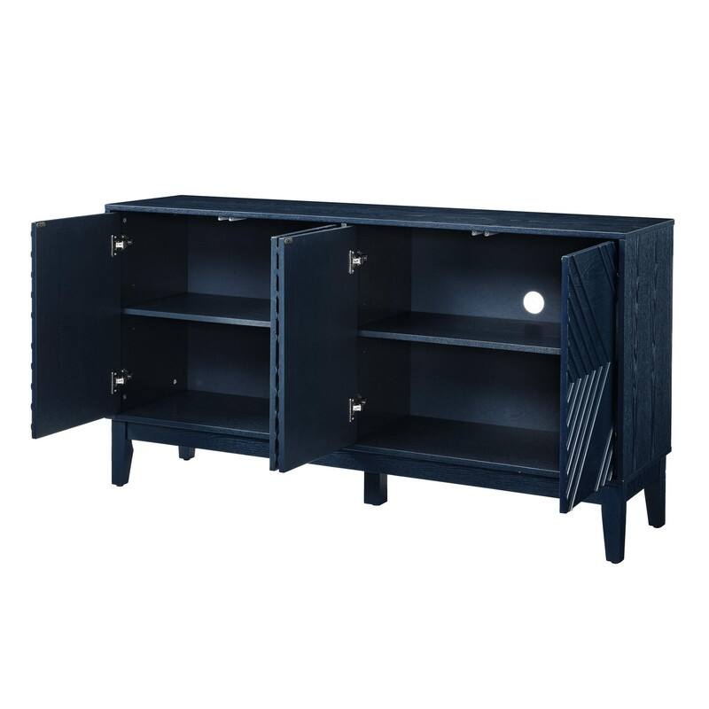 Farmhouse 60.5" Buffet Cabinet with Adjustable Shelves and Geometric Pattern for Stylish Storage Solutions