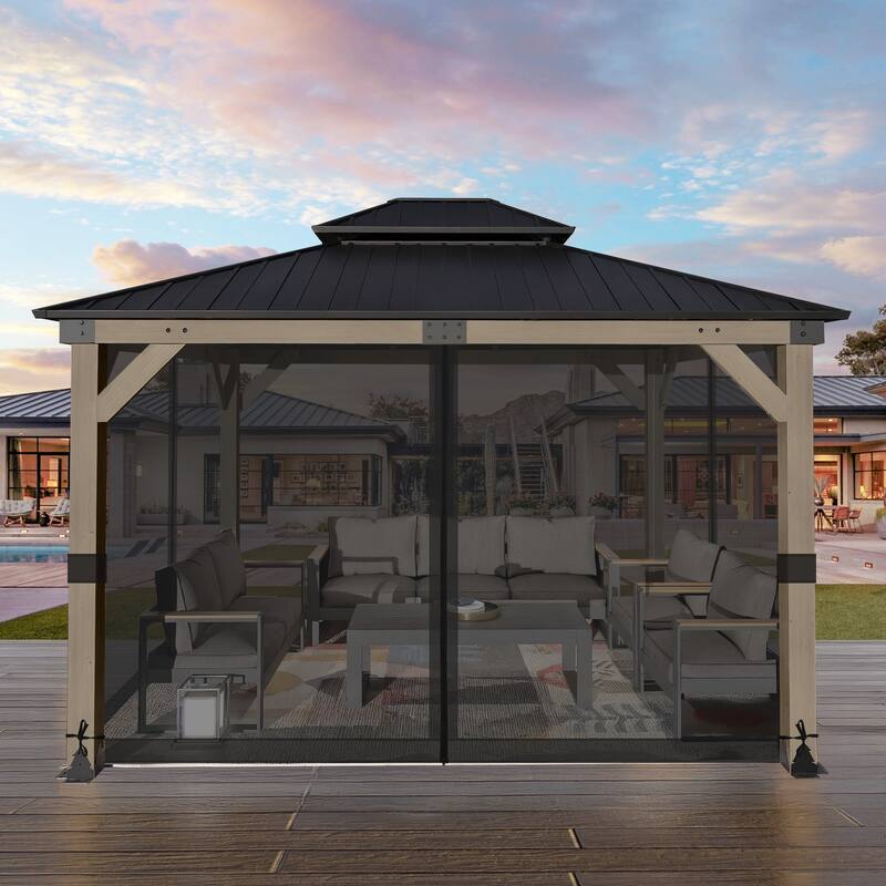 Aoodor Universal 12 x 14 ft. Gazebo Replacement Mosquito Netting Screen 4-Panel Sidewalls (Only Netting)