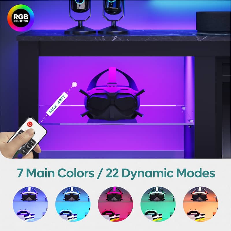 70-Inch LED TV Stand with Tempered Glass Shelves and Open Cabinet - 71 in