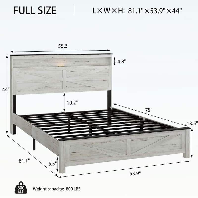 Modern Platform Bed with LED Lights,Charging Station,and Hidden Storage